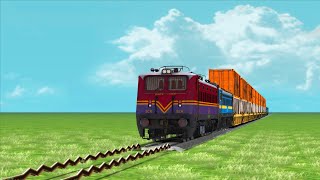 CRAZY 4 FAST TRAINS SHAKE AND CRASH PASSING THE UNDULATING RAILROAD TRACK-BUMPY BRANCH TRACK