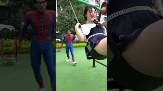 When Spider-Man Helps His Girlfriend Push The Swing 