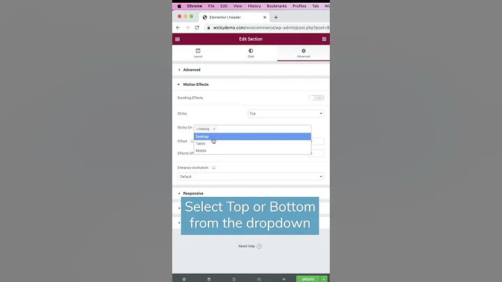 Make a Header Sticky in Elementor Pro