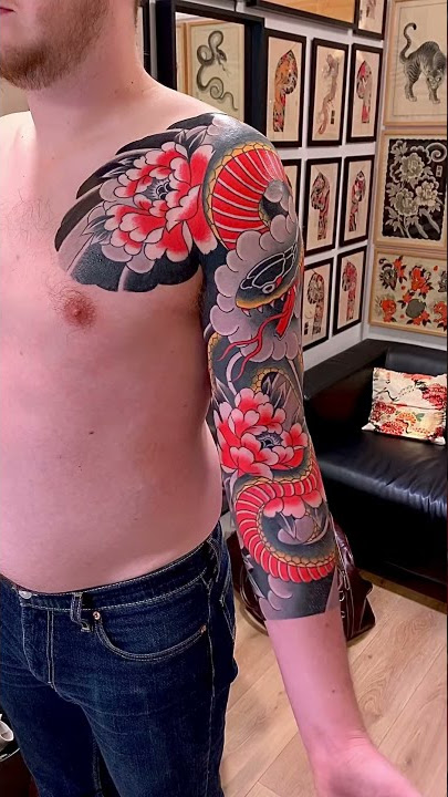Snake and peony japanese sleeve
