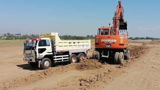 Doosan Excavator 140wv wear house cutting works & loading the Nissan dumper trucks #excavatorloading