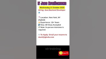 Java Backend Developer Job in New York Oct 8, 2025