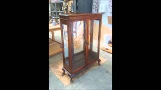 Restoration of vintage display cabinet, completely stripped by hand. Re-oiled with Danish oil and wax finish. Sympathetically 