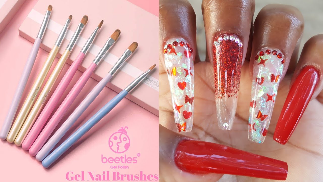 Amazon Nail Brushes Beetles 7pc Gel/Nail Art Brush Set • Red Nail Art