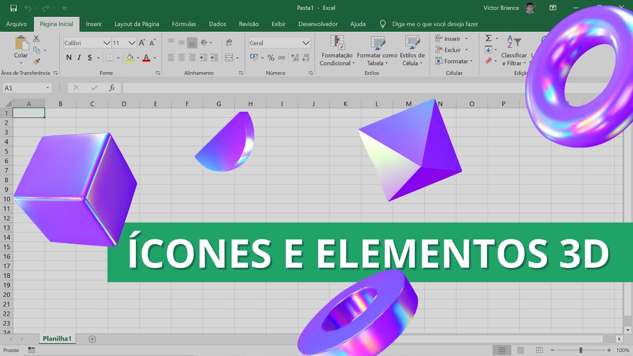 Ícones e elementos 3D no Excel