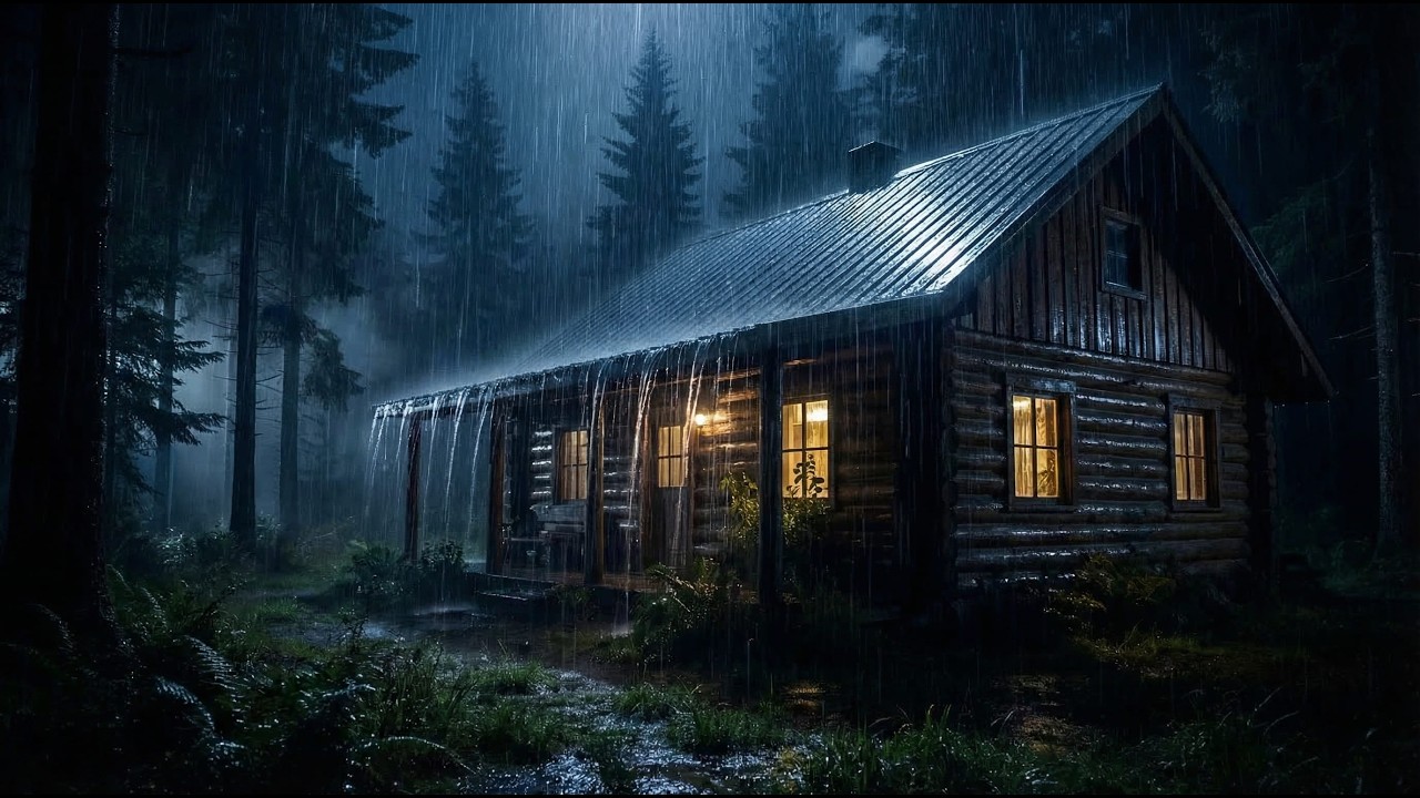 Full of Energy to Sleep Instantly with Heavy Rain & Fierce Thunder on a Cabin Roof #rainsounds