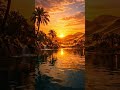 Golden Desert Oasis Sunset 🌅 | Relaxing Nature Scenery 🌴