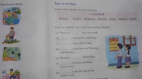 Class 1 maths DAYS OF THE WEEK