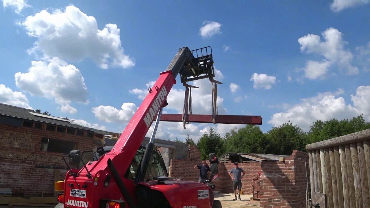 using a forklift to lift heavy beams of oak and steel YouTube