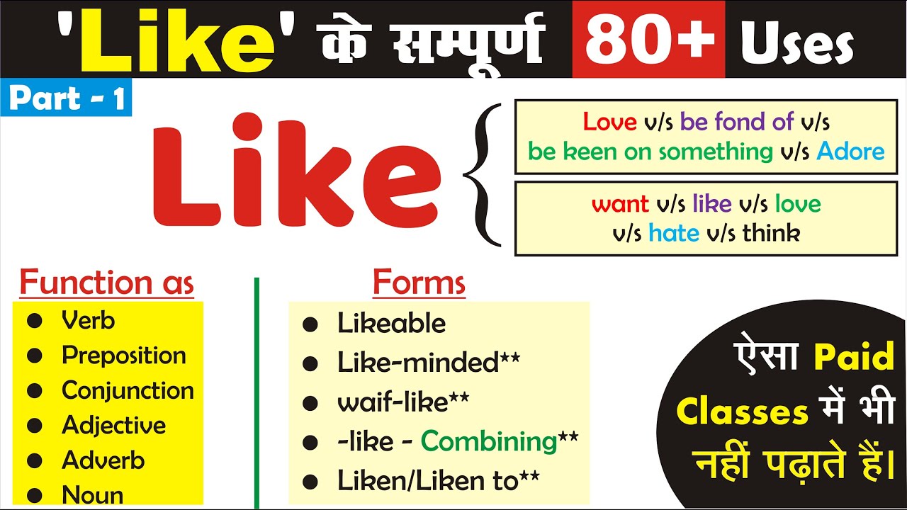 Complete Uses of "LIKE" in English Grammar | Part - 1 | @UphaarClasses ...