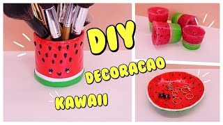 DIY decoração para quarto  - PORTA PINCEL KAWAII MELANCIA, VELA MELANCIA  E PORTA ANEIS