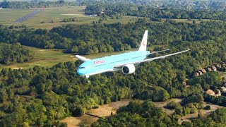 beautiful view of the plane when landing at the airport eps 0742