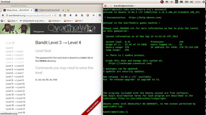 Overthewire.org [SPOILER] wargame BANDIT level 3-4