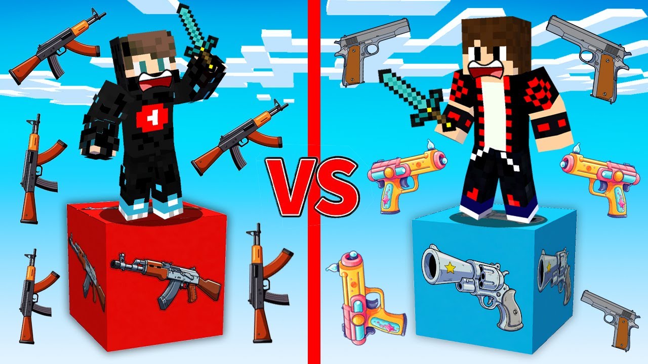 ماين كرافت : حـرب بلوكات حظ الأسلحـة ولكن المـسدس ضد البندقيـة 🔥😱