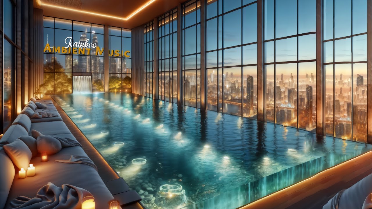 View of Peaceful Healing Music & Water Sounds at a Private Penthouse Pool [4k ...