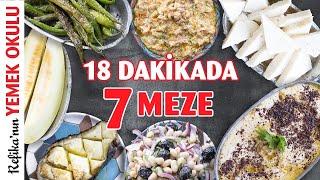 18 DAKİKADA 7 MEZE TARİFİ | Humus, Közlenmiş Patlıcan, Piyaz, Havuç Tarator, Peynir, Kavun ve Dahası