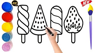 Learn, 4 Kulfies Painting and Coloring for Kids and toddlers | How to draw 4 ice cream #kidslearning