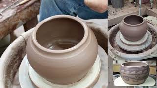 BOWL THROWN STAINED AND SGRAFFITO RELIEF CARVED  8 12 26