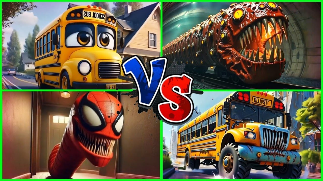 "Cute School Bus vs Monster Train – Who Will Survive the Ultimate Battle? 🚍🔥😱"