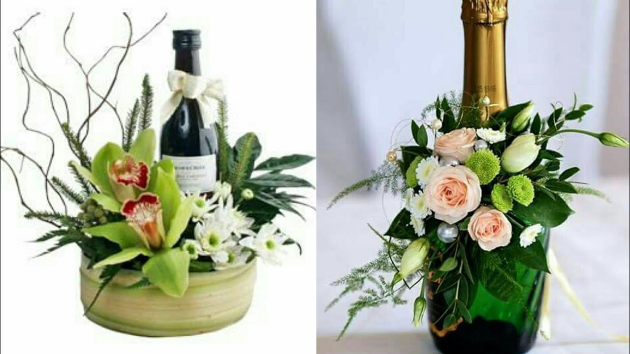 Valentine bouquet Housewarming gift Wine bottle décor Wine bottle bouquets arrangement Wine Bouquet Tulip bouquet
