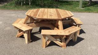 This item is Pick Up Only 8 Person, Octagon, Cedar picnic table. Each seat is separated and open access to all benches makes is 