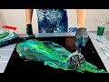 Big canvasswipe transfer and spinwandering ring pouracrylic fluid art243