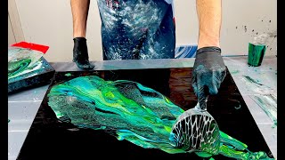 BIG CANVAS~Swipe Transfer and Spin~Wandering Ring Pour~Acrylic Fluid Art~243