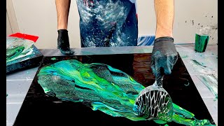 BIG CANVAS~Swipe Transfer and Spin~Wandering Ring Pour~Acrylic Fluid Art~243