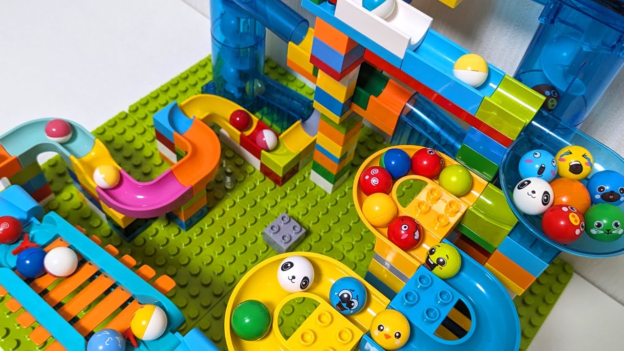 Marble Run ☆ Block coaster 2 elevators + glockenspiel course slowly