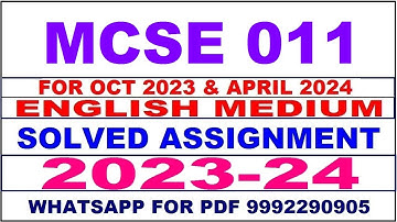 mcse 011 solved assignment 2023-24 | mcse 11 solved assignment in english 2024 | mcse 11 2024