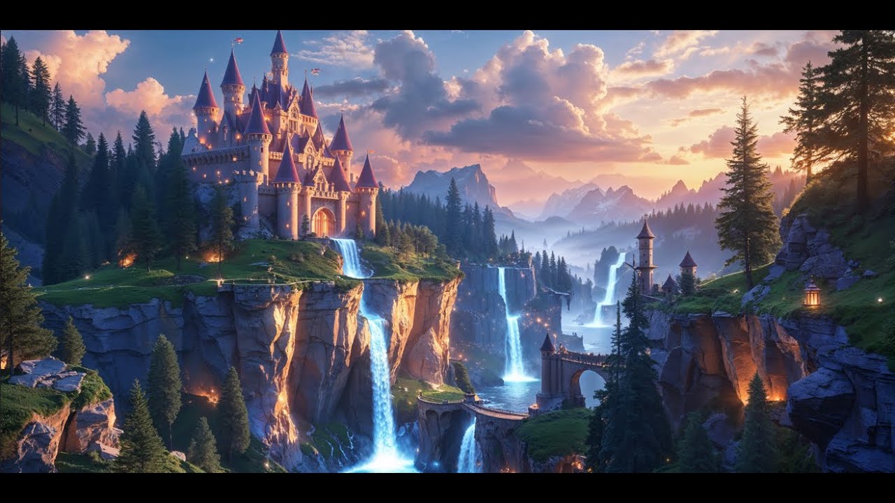 Enchanted Waterfall Castle in 4K 🌌✨ - Relaxing Animated Fantasy Scene