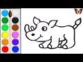 Как нарисовать НОСОРОГА /  мультик раскраска НОСОРОГ  для детей / Раскраски малышам