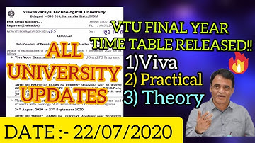 VTU FINAL YEAR TIME TABLE RELEASED||VTU UPDATES TODAY||VTU LATEST NEWS