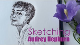 Satisfying ball pen art process | Relaxing realism drawing ASMR | Sketching Audrey Hepburn