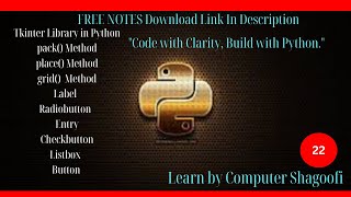 Python Part 22 || Tkinter Library in Python pack() | place() | grid() | Label | Radiobutton | Entry