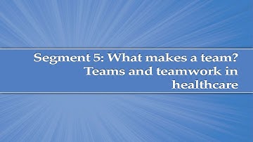 Module 1, Segment 5: What makes a Team? Teams and teamwork in healthcare