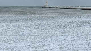 Stunning drone footage shows icy Lake Michigan waves amid frigid temps