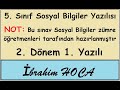 5. Sınıf Sosyal Bilgiler 2. Dönem 1. Yazılı (mükemmel anlatım)