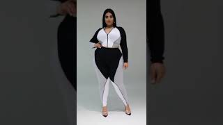 Beautiful plus size women in seams legging set.