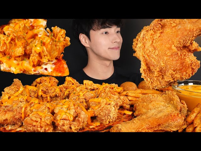 ASMR MUKBANG FRIED CHICKEN PIZZA & FRIED CHICKEN