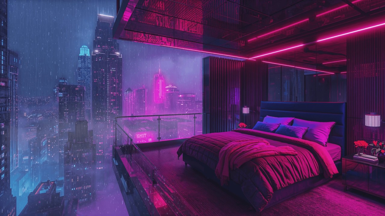 Lofi Rainy Nights 🌧️ – Futuristic Skyline Bedroom for Deep Focus | 4K