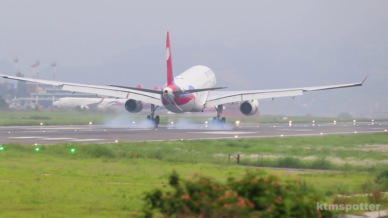 Nepal Airlines A330 wide body smooooth landing