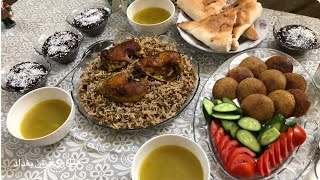 فطور١٩رمضان اطيب تمن ماش(رز)الماش مع قطع الدجاج المقلي وحلا الدانيت اللذيذ والكبة من أمي🥰