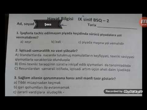 Heyat bilgisi 9-cu sinif bsq 2