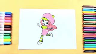 Strawberry girl (strawberry shortcake) cartoon drawing and coloring screenshot 2