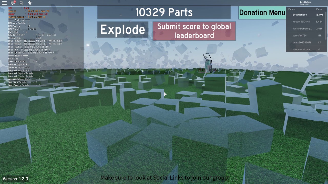Testing my computers physics rendering abilities with Roblox Lag Test