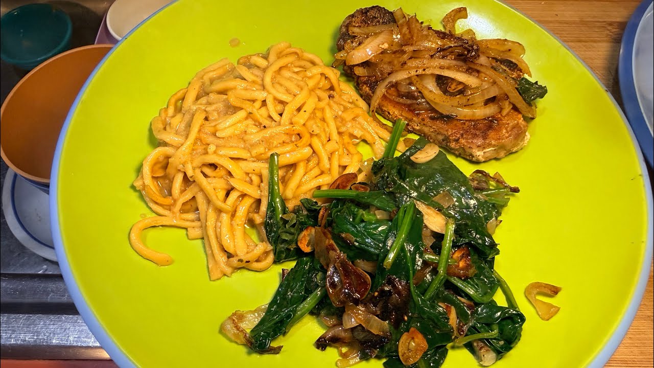 Quick Weeknight Meal:  Pork, Spinach & Spätzle