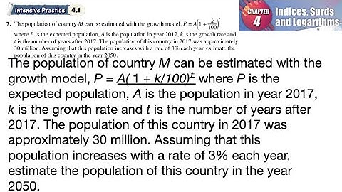 Indices, Surds and Logarithms 4.1 Q7 | latihan intensif 4.1 | The population of country