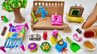 DIY How to make polymer clay miniature Village House, Washroom Set, Kitchen Set, Tree, Charpai