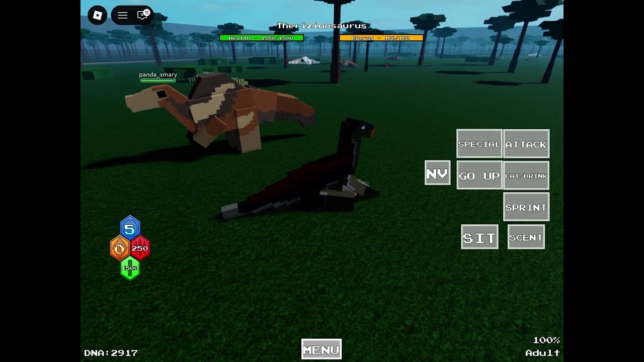 Playing as THERI and teaming with others in arena JURASSIC PIXEL🦖